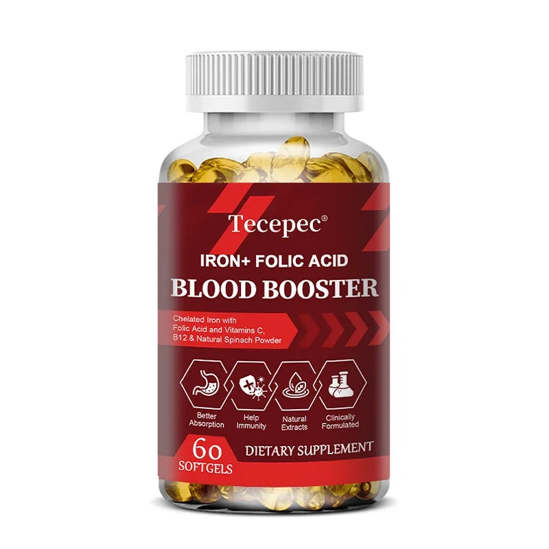 Iron + Folic Acid Supplement, with Vitamin C, B12 &amp; Zinc, Blood Strengthener, Circulation Support Immune Support