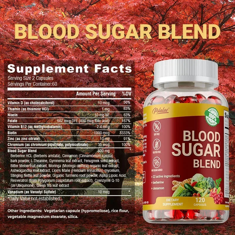Blood Sugar Blend Capsules - Metabolic Health and Energy, Antioxidant, Maintains Healthy Blood Sugar