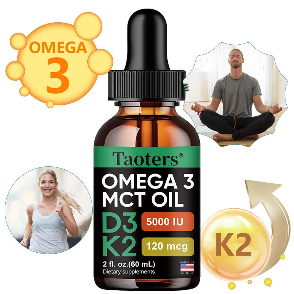 Vitamin D3 K2 Drops, Vitamin D Liquid 5000 IU with Omega 3 &amp; MCT Oil,  Non-GMO for Immune Support Dietary Supplement, 60 Ml
