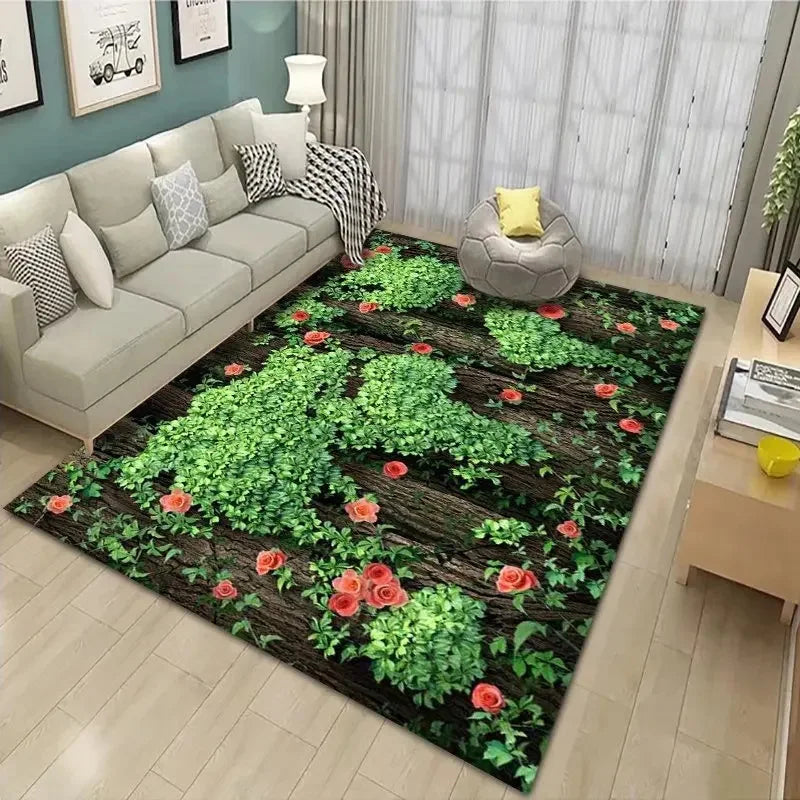 Spring Chamomile Flower Green Lounge Carpet Indoor Outdoor Rural Farmhouse Decor Large Area Rug Camping Kid's Crawling Floor Mat
