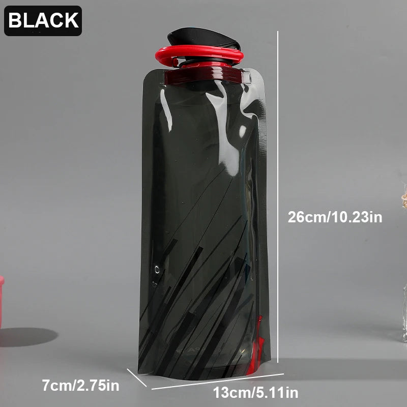Foldable Water Bottles Flexible Reusable Travel Water Bottle Plastic Water Pouch Soft Flask Water Bag With Carabiner Clip