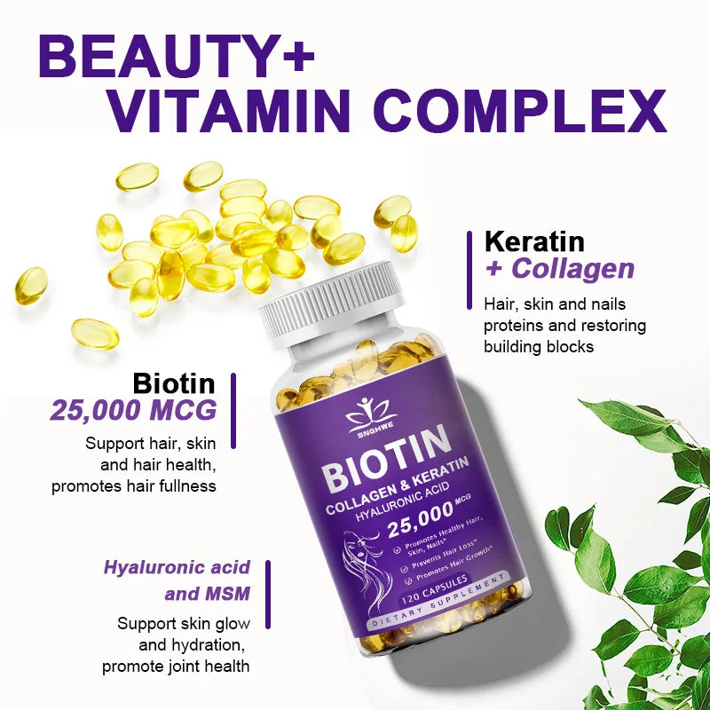 Collagen Biotin Supplement with Hyalurin&amp;Keratin-Vitamins for Hair Growth- Women &amp; Men-B1B2 B3B6B12 -Nails&amp;Skin-Multi-Vitamins