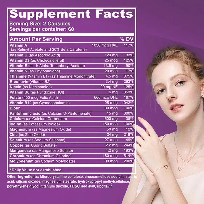 Women’s 50+ Complete Multivitamin - Supports Mental Clarity, Focus and Memory, Improves Digestion and Relieves Stress