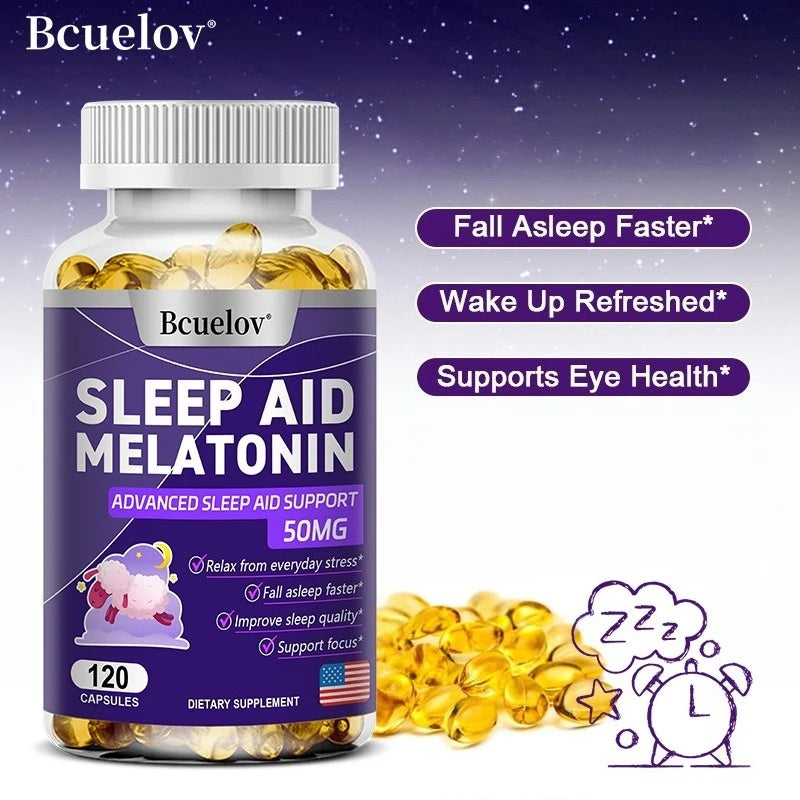 Bcuelov Melatonin, Dietary Supplement for Promotes Relaxation and Sleep Health, 25mg, 30/60/120 Capsules, Vegan | Gluten Free
