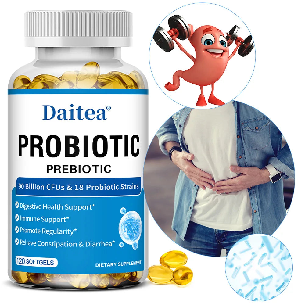 Prebiotics and Probiotics 90 Billion CFUs, Dietary Supplement for Women &amp; Men, Immune, Digestive, Gut Health, 30/60/120 Capsules