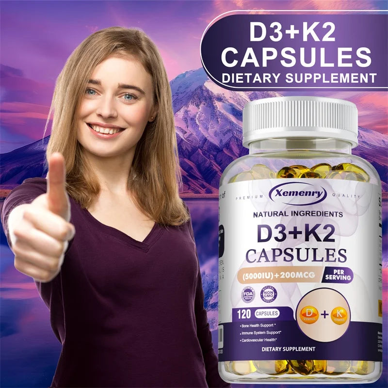Vitamin D3 + K2(MK7) Supplement - Bone, Joint, Heart, Immune, Teeth and Skin Health Support - Non-GMO Supplement