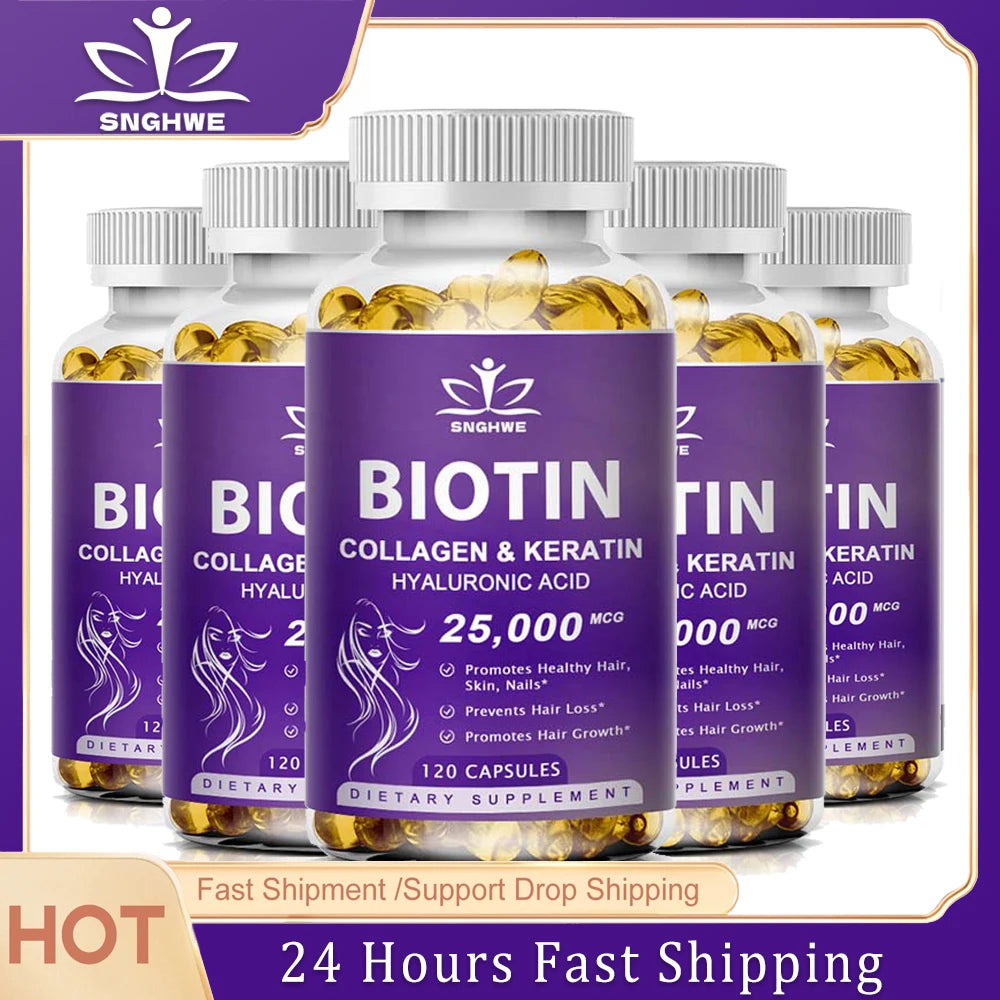 Collagen Biotin Supplement with Hyalurin&amp;Keratin-Vitamins for Hair Growth- Women &amp; Men-B1B2 B3B6B12 -Nails&amp;Skin-Multi-Vitamins