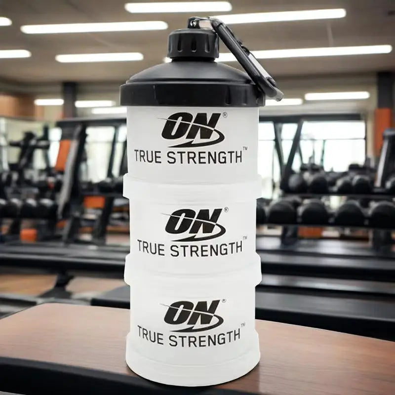 3 Tier Portable Protein Powder Box Fitness Supplement Bottle Funnel Powder Box Handle Layered Storage Pill Box Snack Jar