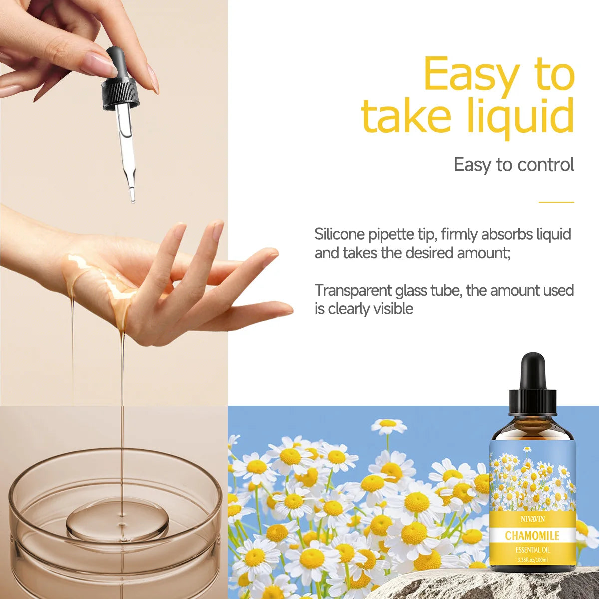 30ml/60ml/100ml chamomile essential oil is suitable for facial hydration, moisturizing, hair care, skin care, and perfume making