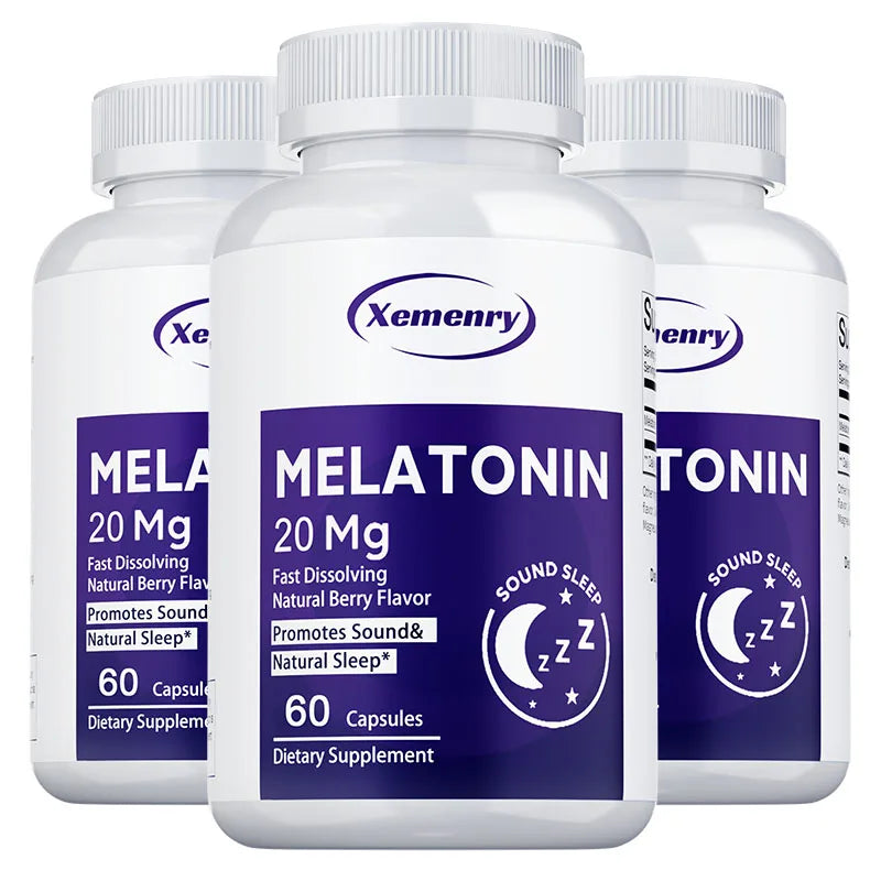 Melatonin Capsules 20mg - Supports Relaxation, Improve Sleep Quality, Promote Deep Sleep, Relieve Stress, and Increase Energy