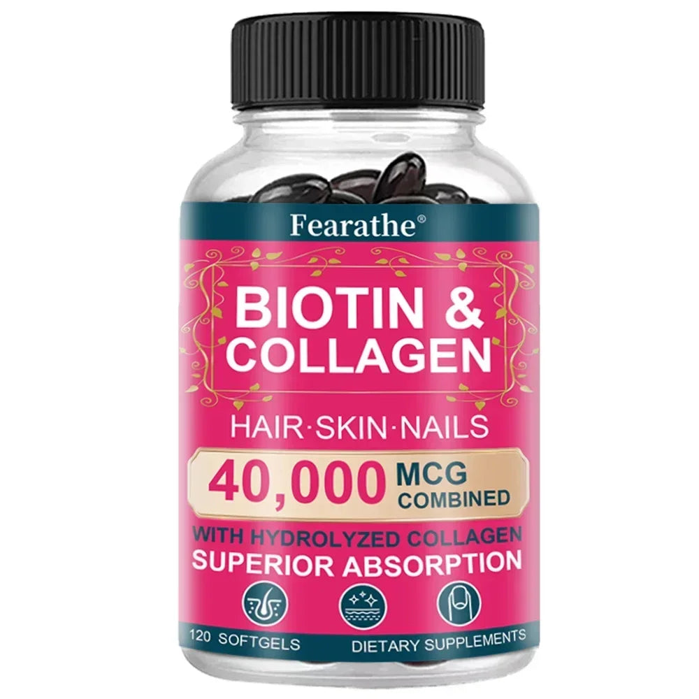 Biotin Collagen Supplement - Hair Growth Support, Skin &amp; Nails - 40000 mcg with Vitamins B Complex, Hyaluronic Acid &amp; Keratin