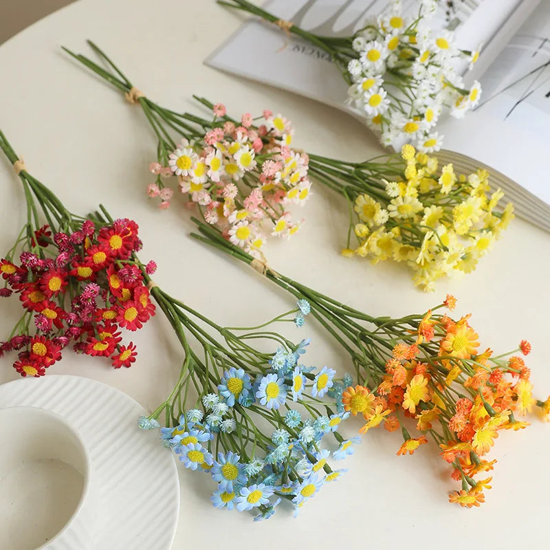 27CM Artificial Bouquet of Chamomile Countryside Fresh and Small Daisies Home Dining Table Floral Decorations Silk Flowers