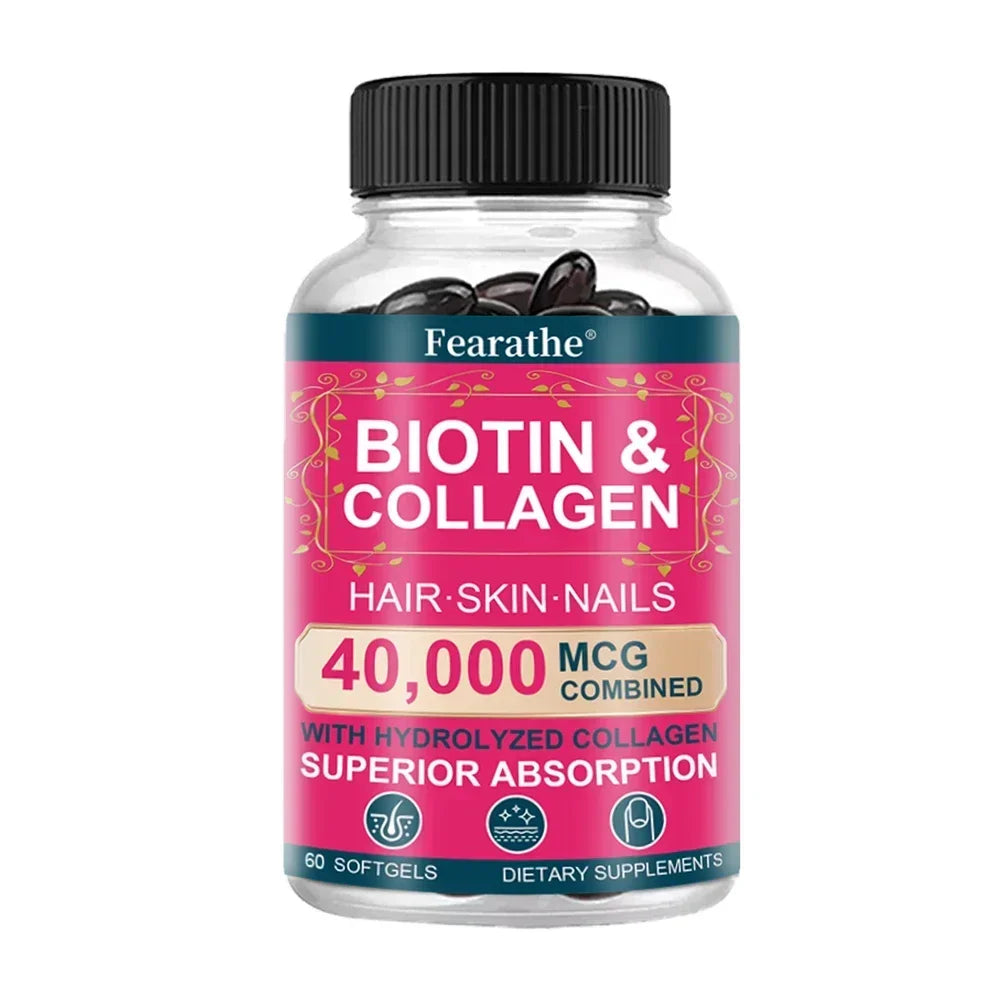 Biotin Collagen Supplement - Hair Growth Support, Skin &amp; Nails - 40000 mcg with Vitamins B Complex, Hyaluronic Acid &amp; Keratin