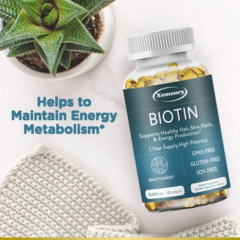 Biotin Capsules - Contains Vitamin B7 Support Supplement To Help Maintain Hair, Skin, Nails, Energy Production