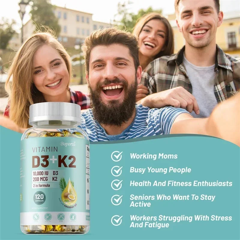 Vitamin D3 + K2 - Supplement for Bones, Heart and Teeth, Promotes Calcium Absorption, Bone Regeneration, Immunity