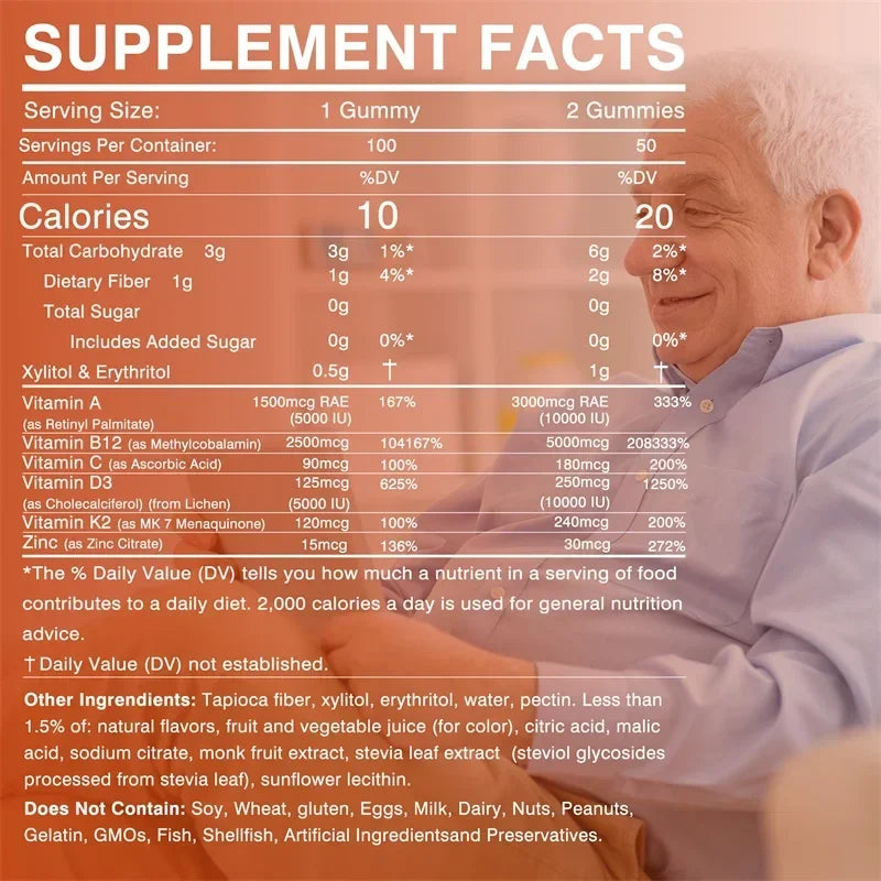 Vitamin D3 K2 + Vitamin B12 Gummies - Strengthen Bones, Promote Brain and Cardiovascular Health, Relieve Joint Pain