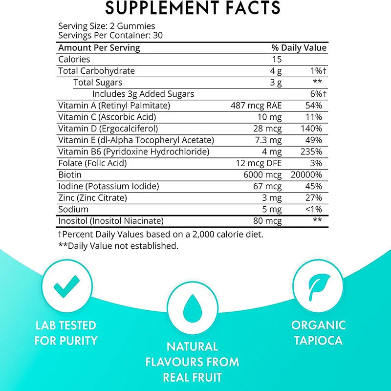 Bear Hair Vitamin Gummy Biotin 6000mcg Multivitamin Supplement Vegan Vitamin Hair, Skin &amp; Nail Growth Gummies for Men &amp; Women